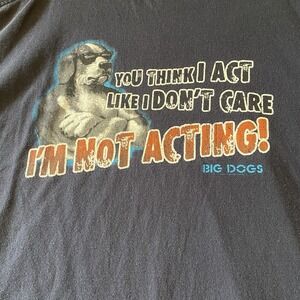 Vtg Big Dogs Men's Blue T Shirt 4XL "I Don't Care" Faded Y2K